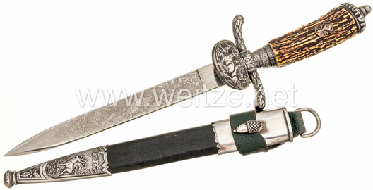 Deutsche Jägerschaft Luxury Hunting Knife by Alcoso Obverse with Scabbard