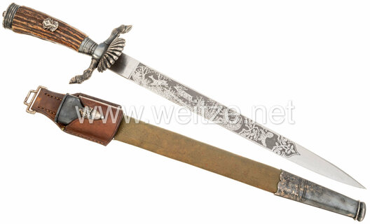 Deutsche Jägerschaft Regulation Hunting Knife by C. Eickhorn Obverse with Scabbard