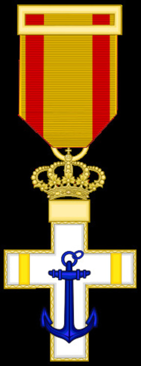 189px cross of the naval merit %28spain%29   yellow decoration.svg