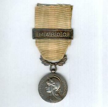 Silver Medal (intermediate version, with "MAROC" clasp, stamped "GEORGES LEMAIRE," 1913) Obverse