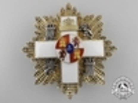 3rd Class Breast Star (white distinction) (with coat of arms of Castile and Leon, and Royal Crown) Obverse