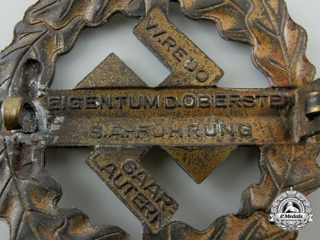 SA Sports Badge, Type III, in Bronze Reverse Detail