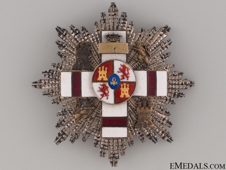 2nd Class Breast Star (white distinction pension) (with coat of arms of Castile and Leon, and Imperial Crown) (Silver gilt) Obverse